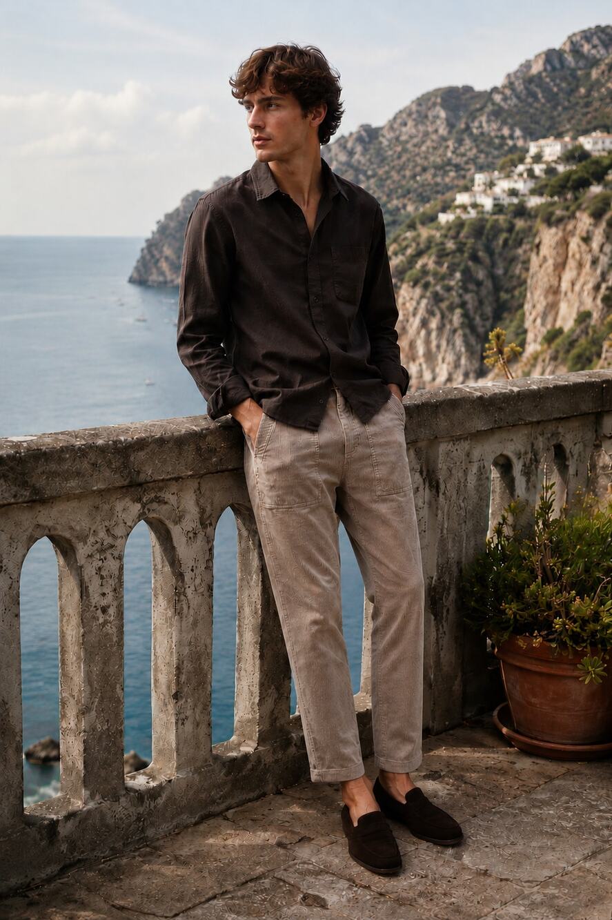 Barena Venezia Corduroy Pants Men's 46/S Beige Cotton Elastic Waist Italy Casual